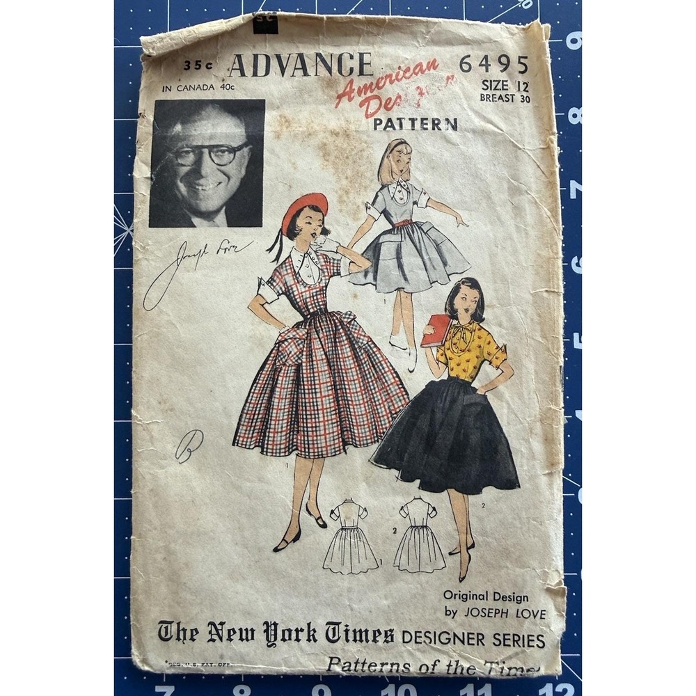 Advance Pattern 6495 New York Times Designer‎ Series Joseph Love Girls Dress 12